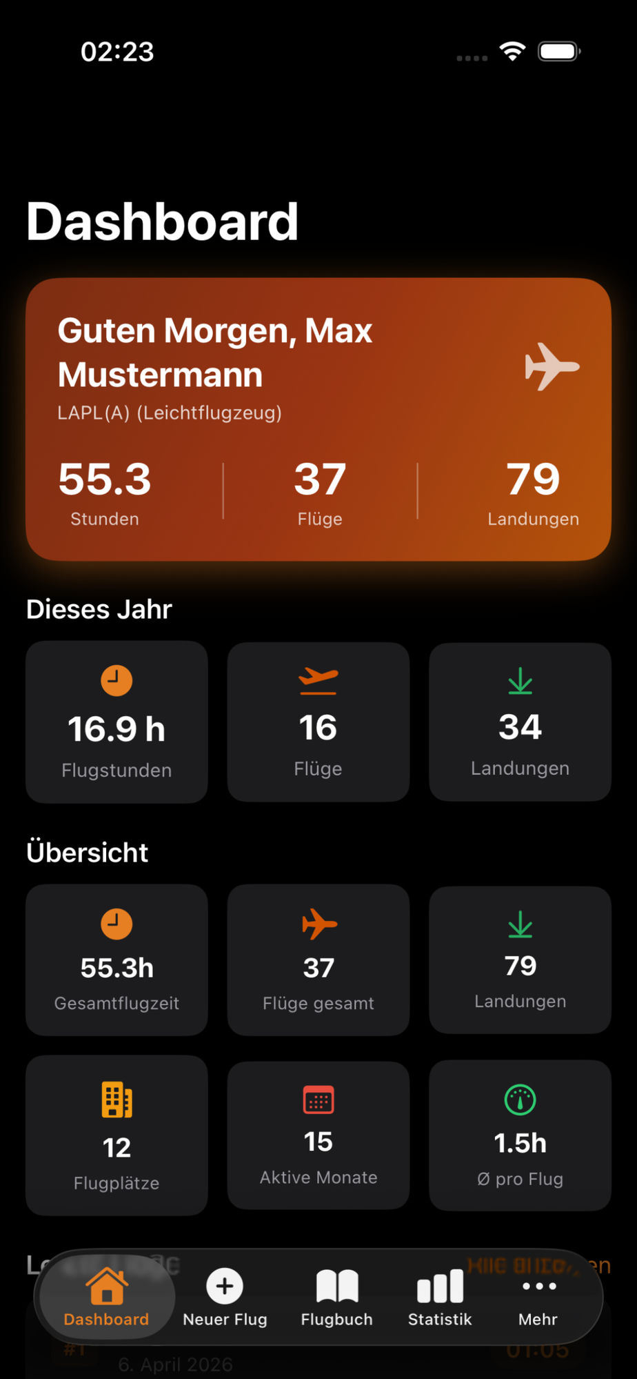 UL-Flugbuch Dark Mode