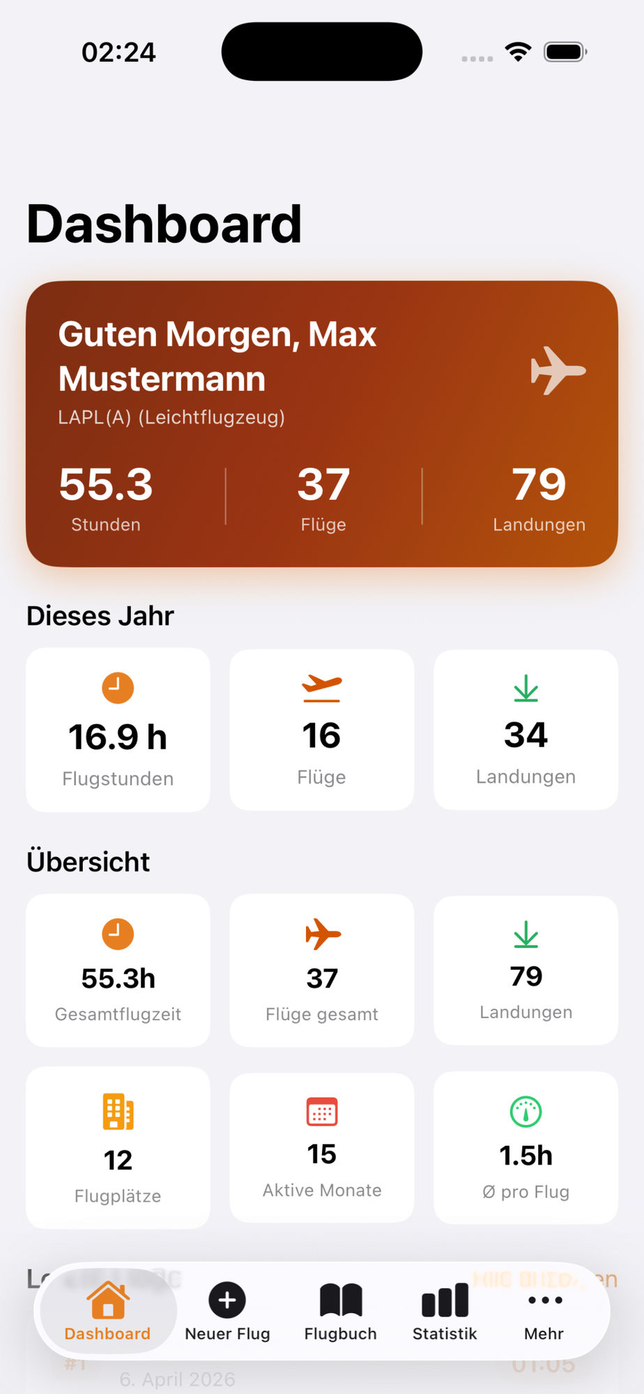 UL-Flugbuch Light Mode